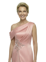 Unique One Shoulder Sleeveless Mother of The Groom Dress Classy Ruched Satin Maxi Gown with Sparkly Embellishments
