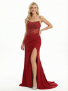Sexy Strapless Beaded Corset Prom Gown Ruched Jersey Mermaid Dress with Bold Side Slit