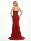 Sexy Strapless Beaded Corset Prom Gown Ruched Jersey Mermaid Dress with Bold Side Slit