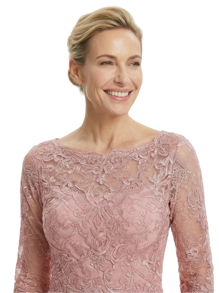Elegant Lace 3/4 Sleeve Mother of The Groom Dress Pretty High-Low Chiffon Gown with Flowy Silhouette