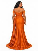 ChicSew Off Shoulder Sweetheart Ruching Mermaid Soft Satin Floor-Length Bridesmaid Dresses