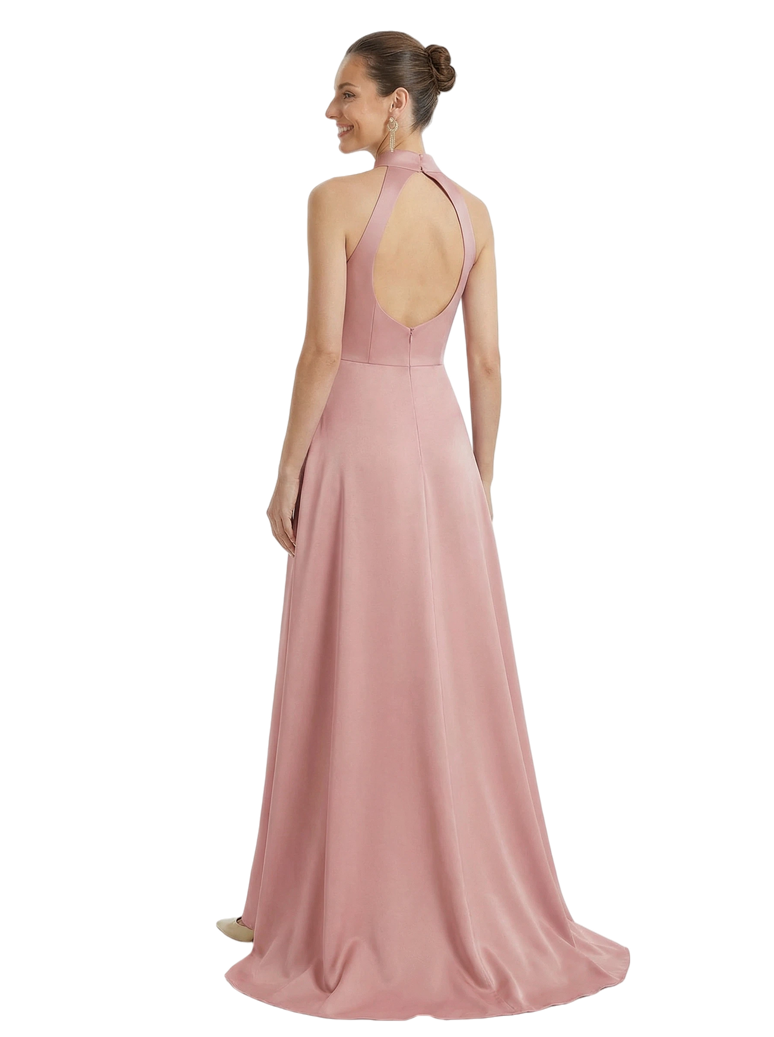Sleek Halter Neck Sleeveless Mother of The Bride Dress Modern Satin Maxi Gown with Timeless Fitted-to-Flared Shape
