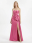 Classy Strapless Sweetheart Prom Gown Ruched Satin Mermaid Dress with Bow and High Slit