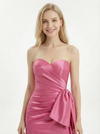 Classy Strapless Sweetheart Prom Gown Ruched Satin Mermaid Dress with Bow and High Slit