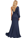 Elegant Satin One Shoulder Side Slit Mermaid Long Mother Of The Bride Dresses