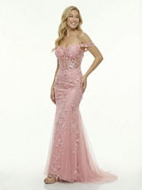 Romantic Off Shoulder Lace Prom Dress Corset Cut Out  Mermaid Gown Lace Evening Wear