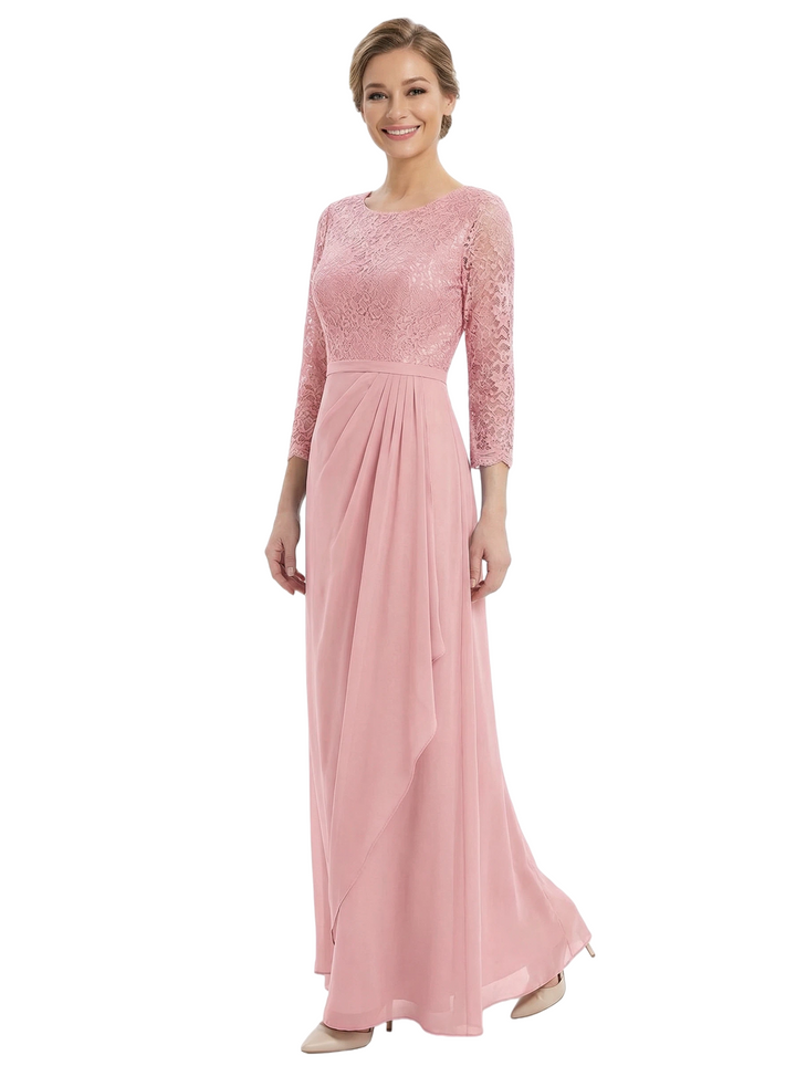 Gorgeous Lace 3/4 Sleeve Mother of The Bride Dress Elegant Maxi Chiffon Gown