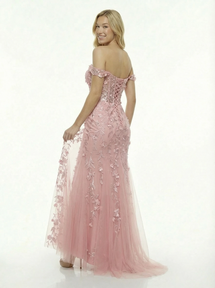 Romantic Off Shoulder Lace Prom Dress Corset Cut Out  Mermaid Gown Lace Evening Wear