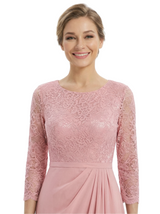 Gorgeous Lace 3/4 Sleeve Mother of The Bride Dress Elegant Maxi Chiffon Gown
