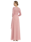 Gorgeous Lace 3/4 Sleeve Mother of The Bride Dress Elegant Maxi Chiffon Gown