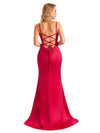 Sexy Backless Mermaid Spaghetti Straps Unique Long Formal Satin Dress For Women
