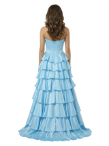 Sexy Strapless Sweetheart Ruched Corset Side Slit A-Line Satin Maxi Prom Dress