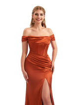 Black Long Off The Shoulder Satin Bridesmaid Dresses