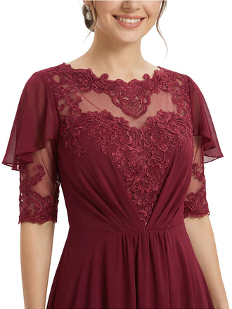Unique Scalloped Neckline High-Low Mother of The Bride Gown With Flutter Sleeves