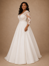 ChicSew Elegant V-Neck Long Sleeves A-Line Lace Appliques Crepe Maxi Wedding Dress