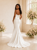 ChicSew Elegant Sweetheart Mermaid Ruched Satin Floor-Length Wedding Dress With Applique