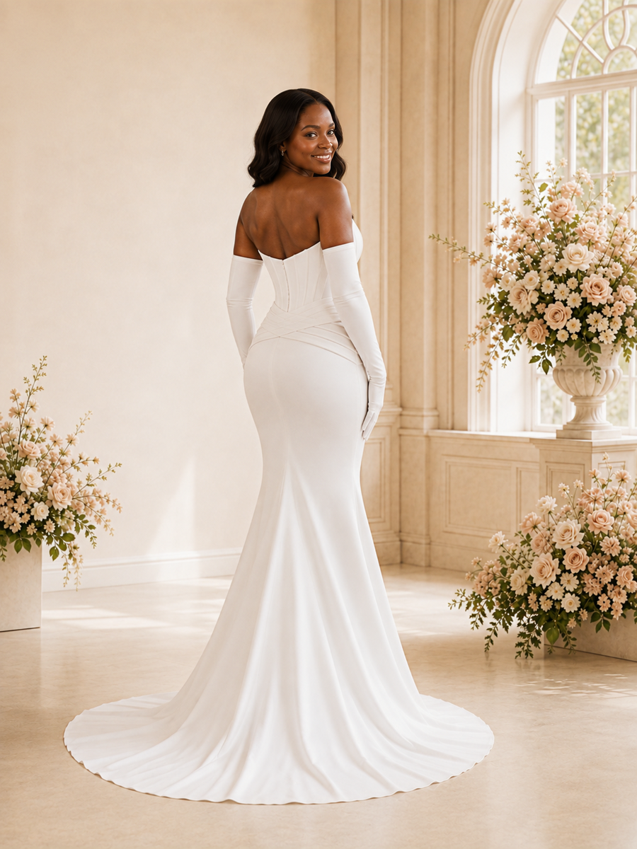 ChicSew Modern Strapless Boning Sleeveless Ruching Satin Mermaid Maxi Wedding Dress