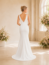 Chicsew Fancy Spaghetti Straps V-Neck Mermaid Crepe Long Wedding Dress