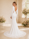 ChicSew Elegant Mermaid Crepe V-Neck Long Sleeves Floor-Length Wedding Dress With Applique