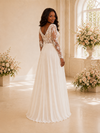 ChicSew Elegant Square Neck Long Sleeves Lace Appliques Chiffon Maxi Wedding Dress