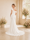ChicSew Fancy Asymmetric Short Sleeve Side Slit Satin Floor-Length Wedding Dress