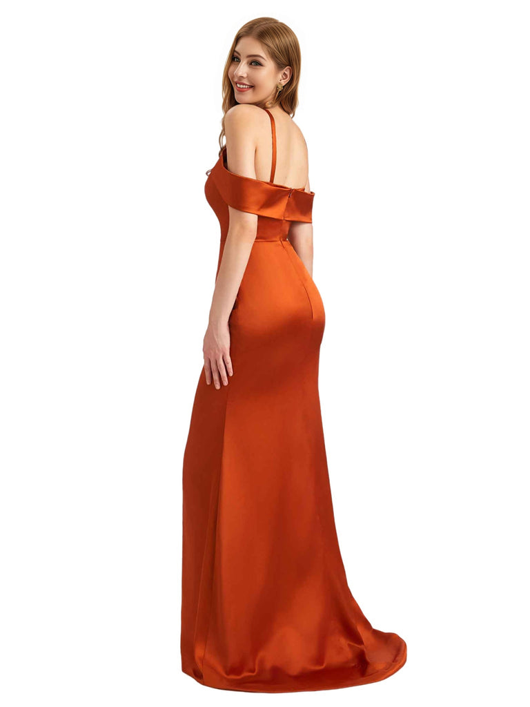 Elegant Off The Shoulder Halter Silky Satin Mermaid Chic Long Bridesmaid Dresses