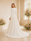 ChicSew Elegant Classy Long Sleeves Crepe A-Line Pleated Maxi Wedding Dress With Belt