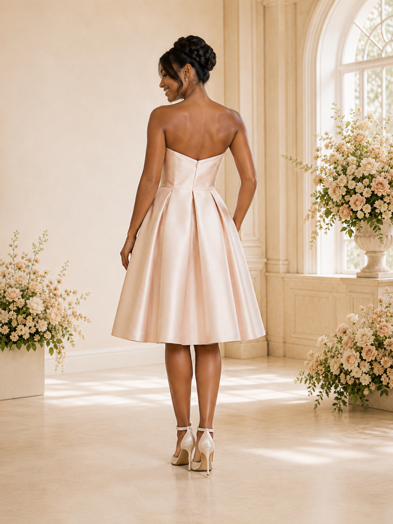 ChicSew Mondern A-Line Sweetheart Sleeveless Satin Knee-Length Wedding Dress