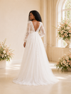 ChicSew Romantic V-Neck Long Sleeves Tulle Maxi Wedding Dress With Lace Appliques