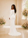 ChicSew Modern Asymmetrical Neck Long Sleeves Crepe Ruched Long Mermaid Wedding Dress