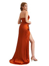 Elegant Sweetheart Strapless Silky Satin Side Split Mermaid Long Bridesmaid Dresses