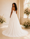 ChicSew Fancy Spaghetti Straps V-Neck Lace Appliques Glitter Tulle A-Line Maxi Wedding Dress