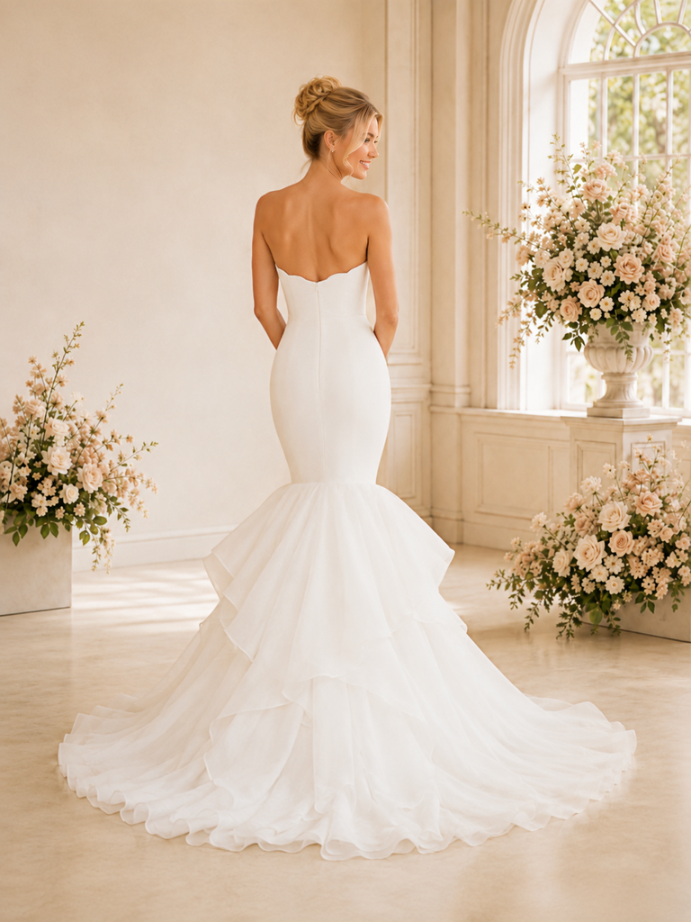 ChicSew Classic Sweetheart Sleeveless Mermaid Crepe Floor-Length Wedding Dresses