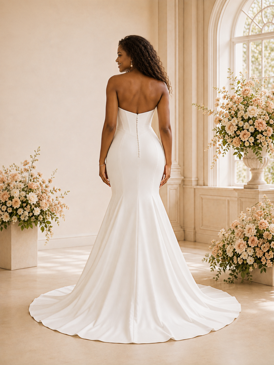 ChicSew Fancy Sweetheart Mermaid Satin Floor-Length Wedding Dress With Button