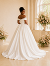 ChicSew Fancy Elegant Off The Shoulder Ruched Boning A-Line Satin Maxi Wedding Dress