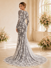 ChicSew Unique Mermaid Lace Applique Tulle Jewel Long Sleeves Maxi Wedding Dress
