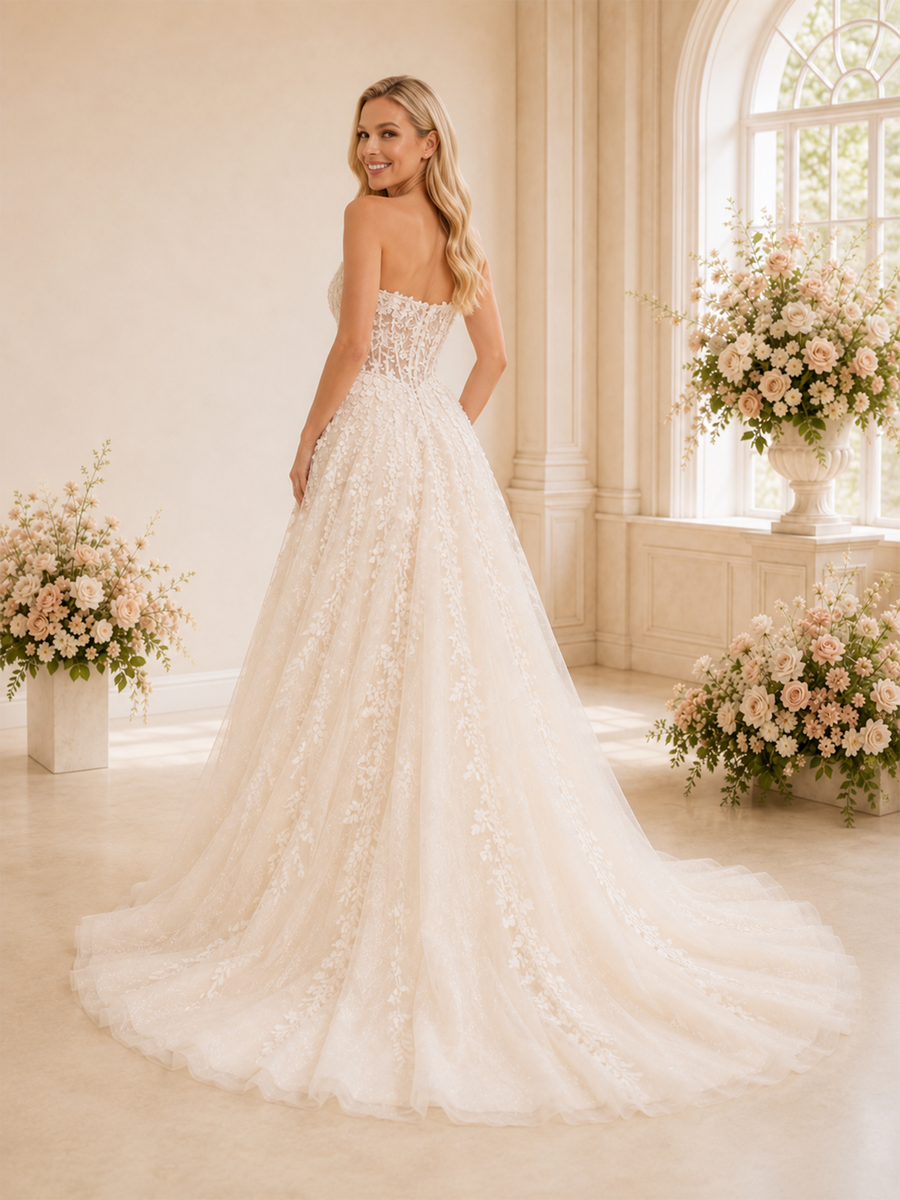 ChicSew Unique Sweetheart A-Line Sleeveless Lace Tulle Side Slit Long Wedding Dresses
