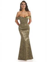 Elegant Off Shoulder Mermaid Floral Satin Maxi Floral Formal Evening Dresses