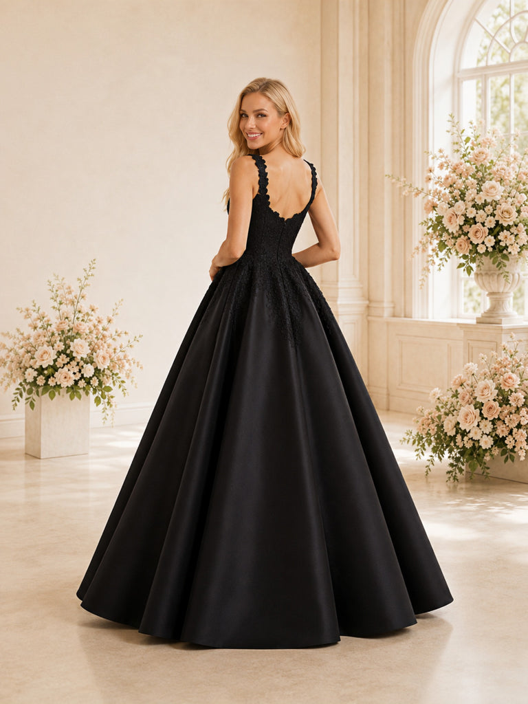 ChicSew Classic Spaghetti Straps Lace Appliques Satin A-Line Floor-Length Wedding Dresses