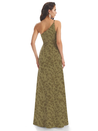 Elegant One Shoulder Mermaid Satin Maxi Floral Formal Dresses For Women Side Slit