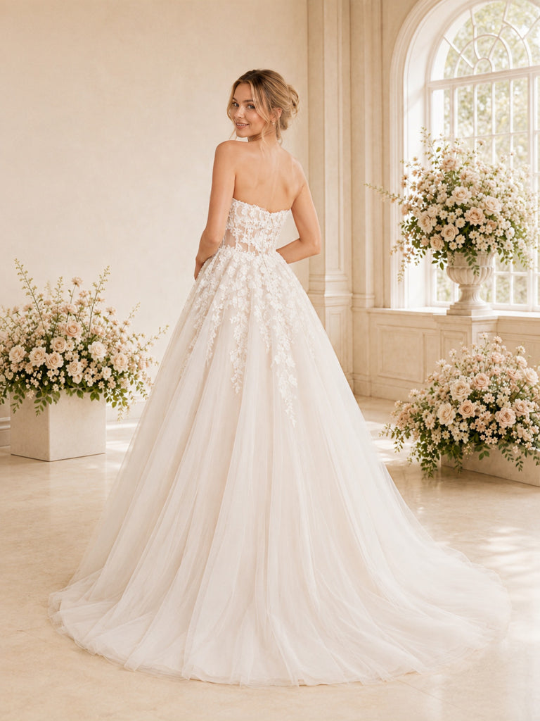 ChicSew Sweetheart A-Line Sleeveless Lace Tulle Maxi Long Wedding Dresses