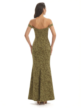 Simple Off Shoulder Mermaid Floral Satin Maxi Floral Formal Dresses For Women