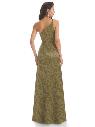 Elegant One Shoulder Mermaid Floral Satin Maxi Floral Formal Dresses For Women