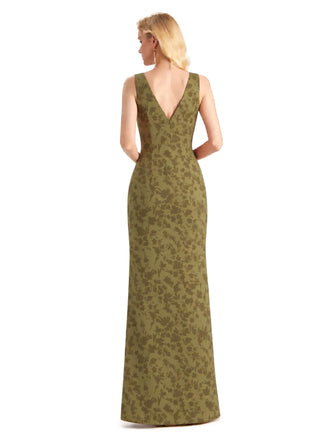 Beautiful Mermaid V-Neck Floral Satin Maxi Floral Formal Dresses For Women