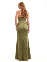 Beautiful Halter Side Slit Mermaid Floral Satin Maxi Floral Formal Dresses For Women