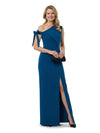 Chicsew Asymmetric Sleeveless Bow Detail Sheath Floor Length Stretch Crepe Sexy Mother of the Bride Dresses