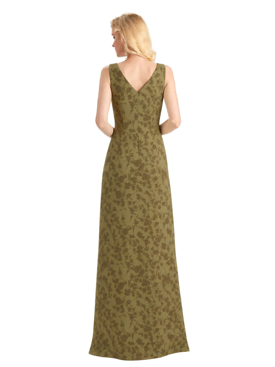 Beautiful V-Neck Mermaid Floral Satin Maxi Floral Formal Dresses For Women