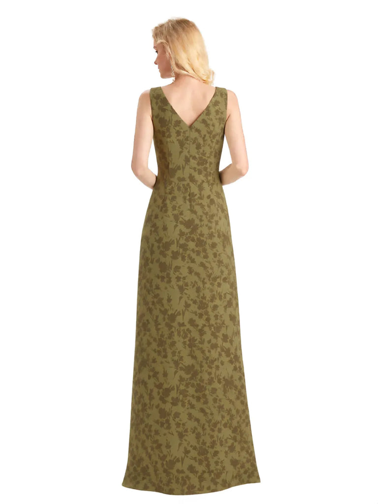 Beautiful V-Neck Mermaid Floral Satin Maxi Floral Formal Dresses For Women