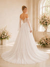 ChicSew Elegant Spaghetti Straps Long Sleeve Glitter Tulle  Lace A-Line Long Wedding Dress