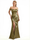 Beautiful Off Shoulder Side Slit Mermaid Floral Satin Maxi Floral Formal Dresses For Women